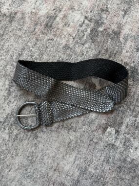 Hobo International Leather Wrapped Buckle Wide Braided Woven Silver Belt S/M